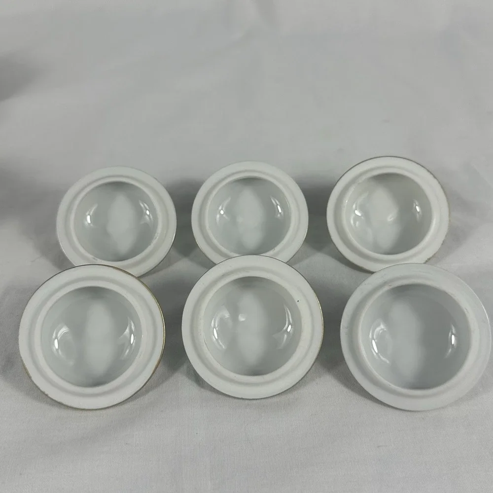 6 Antique Limoges Pot de Crème France Coiffe Porcelain White‎ And Gold